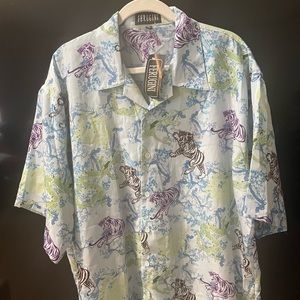 FERUGINI Men's Tiger Print Button Front Short Sleeve Shirt — 5XL NWT